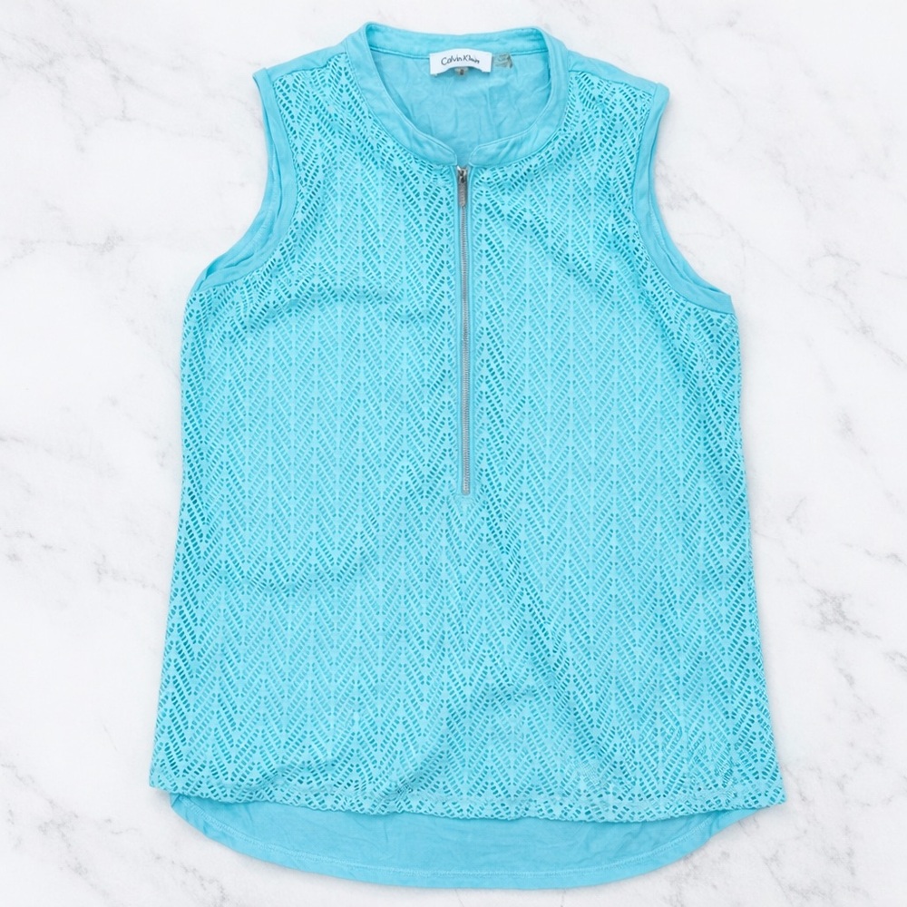 Calvin Klein Lace Sleeveless Overlay Top Zip Neck Women’s Medium NWOT